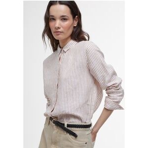 Barbour Women’s Striped Button-Down Shirt Tannin Beige NWT Size 4